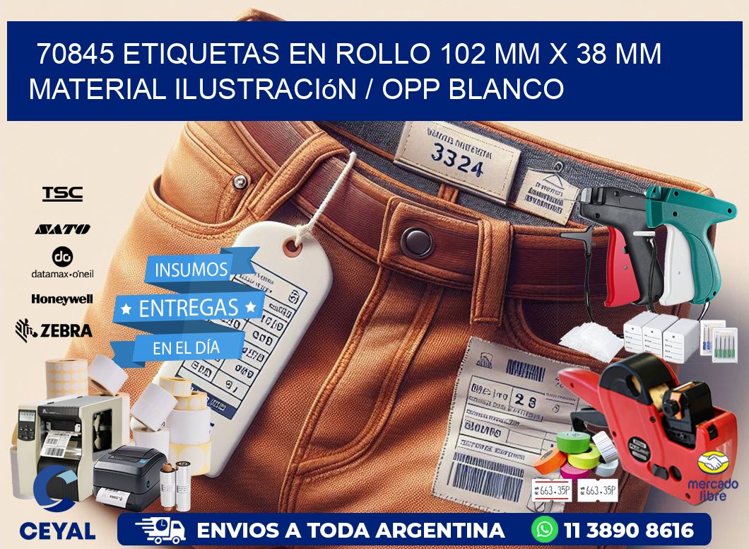 70845 Etiquetas en rollo 102 mm x 38 mm material Ilustración / OPP Blanco