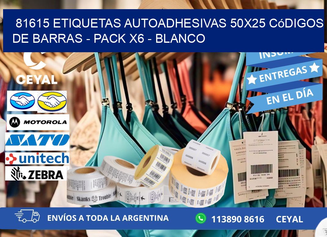 81615 Etiquetas Autoadhesivas 50x25 Códigos De Barras - Pack X6 - Blanco