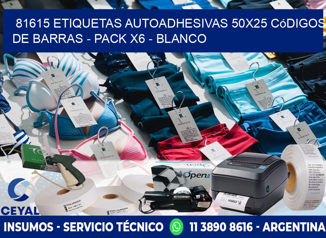 81615 Etiquetas Autoadhesivas 50x25 Códigos De Barras - Pack X6 - Blanco