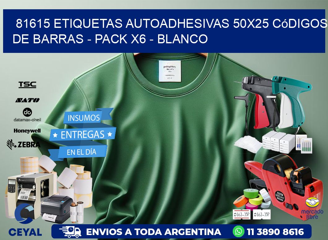 81615 Etiquetas Autoadhesivas 50×25 Códigos De Barras – Pack X6 – Blanco