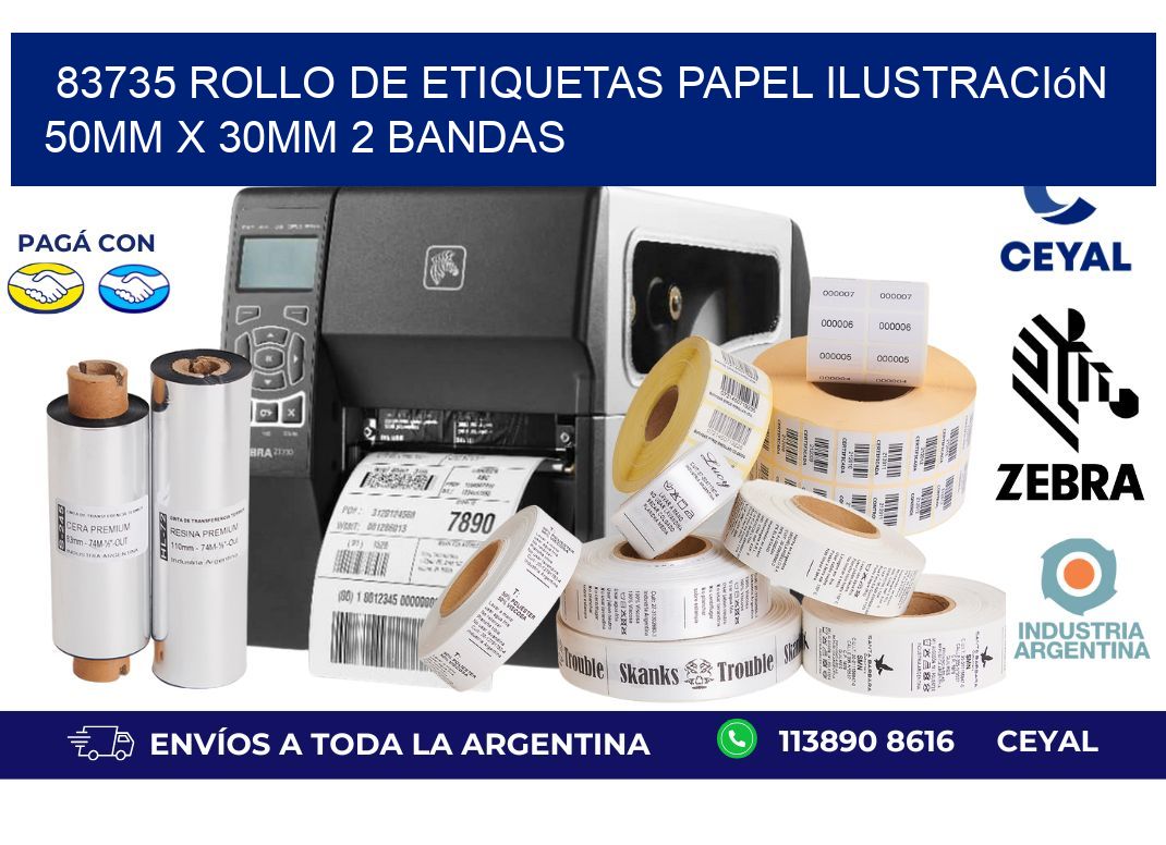 83735 Rollo de Etiquetas Papel Ilustración 50mm x 30mm 2 Bandas