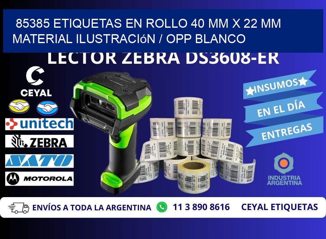 85385 Etiquetas en rollo 40 mm x 22 mm material Ilustración / OPP Blanco