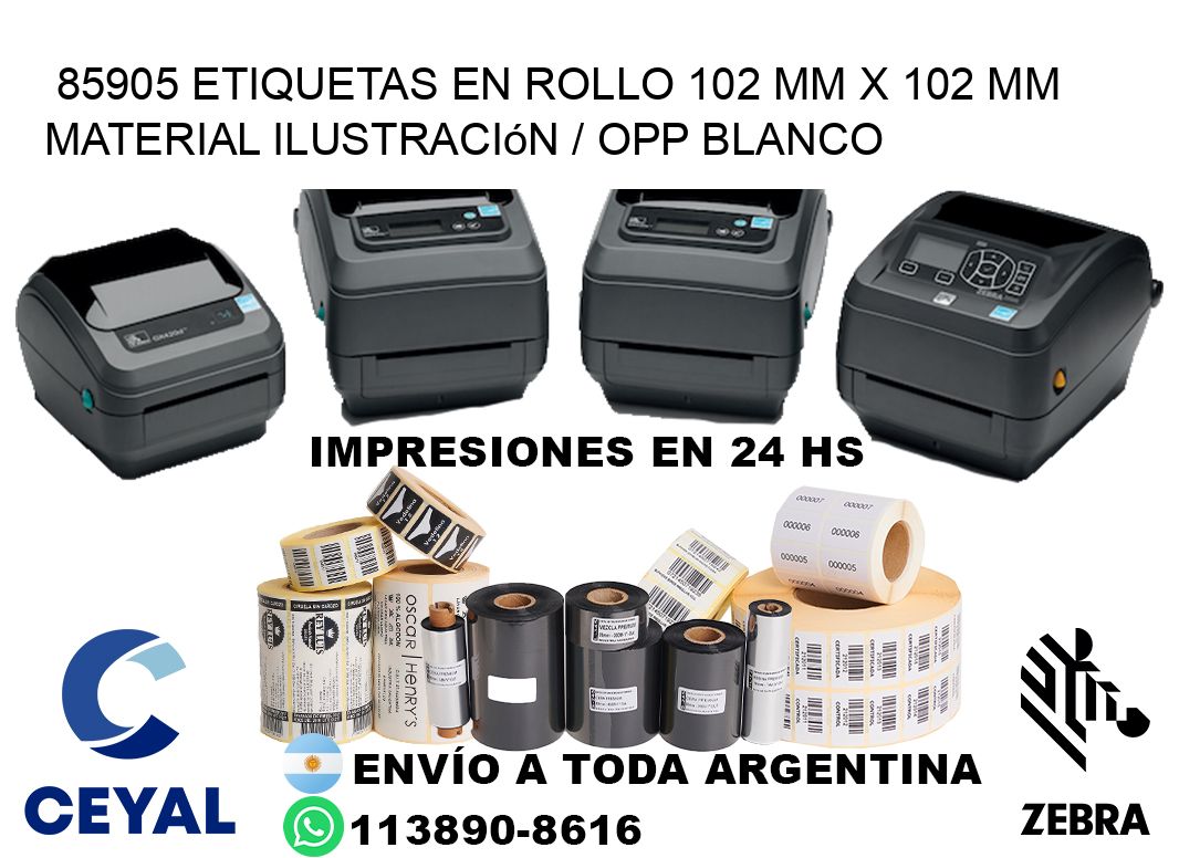 85905 Etiquetas en rollo 102 mm x 102 mm material Ilustración / OPP Blanco