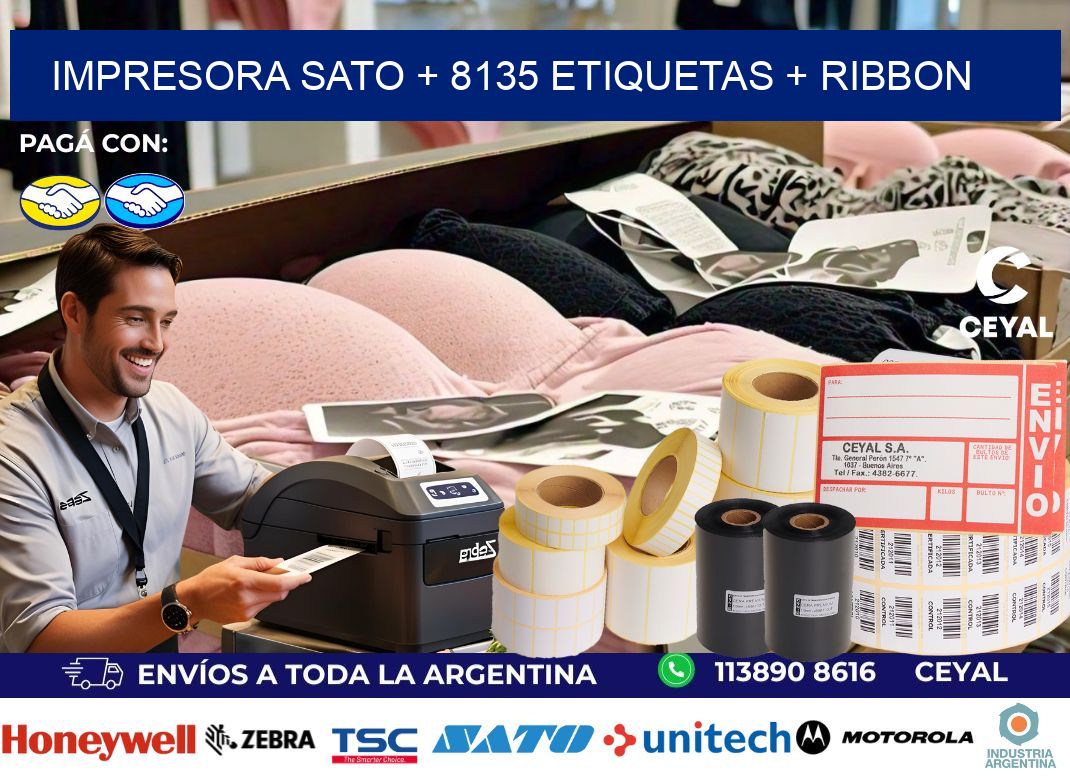 impresora SATO + 8135 etiquetas + ribbon