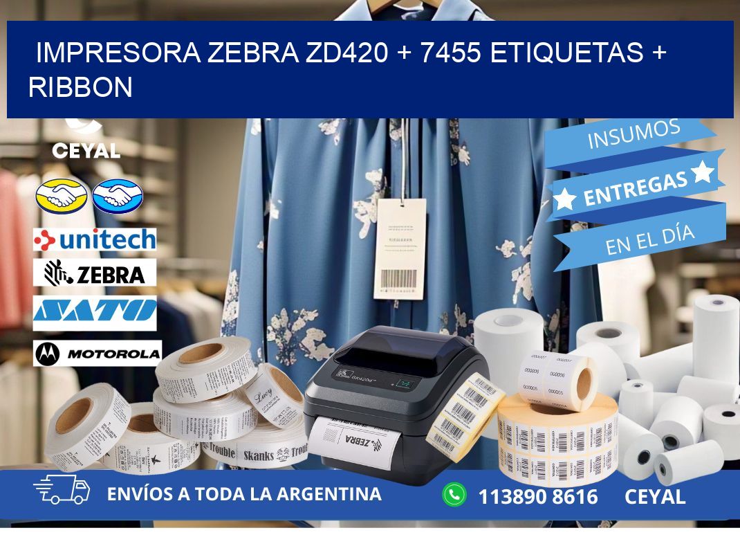impresora zebra zd420 + 7455 etiquetas + ribbon