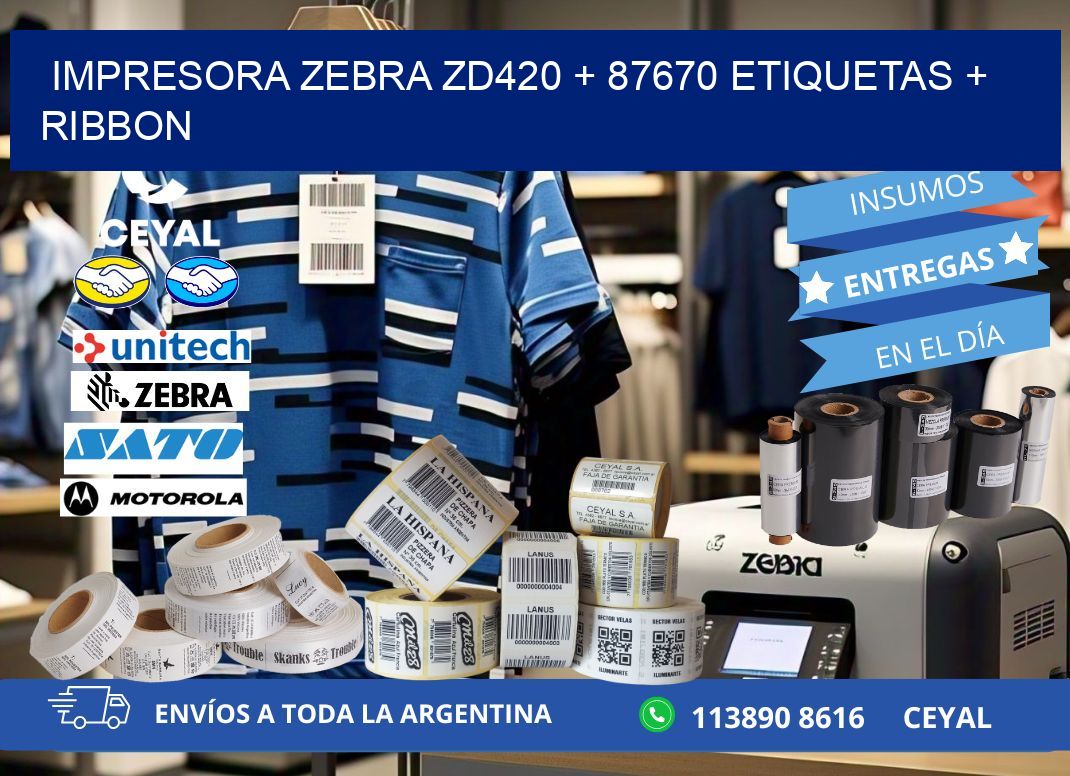 impresora zebra zd420 + 87670 etiquetas + ribbon