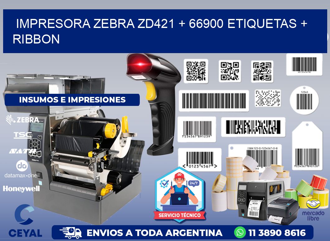 impresora zebra zd421 + 66900 etiquetas + ribbon