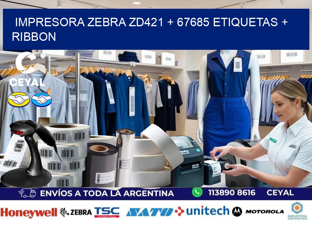 impresora zebra zd421 + 67685 etiquetas + ribbon