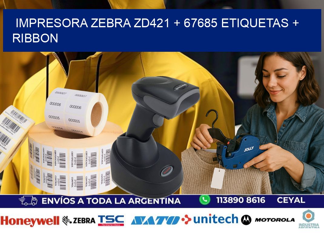 impresora zebra zd421 + 67685 etiquetas + ribbon