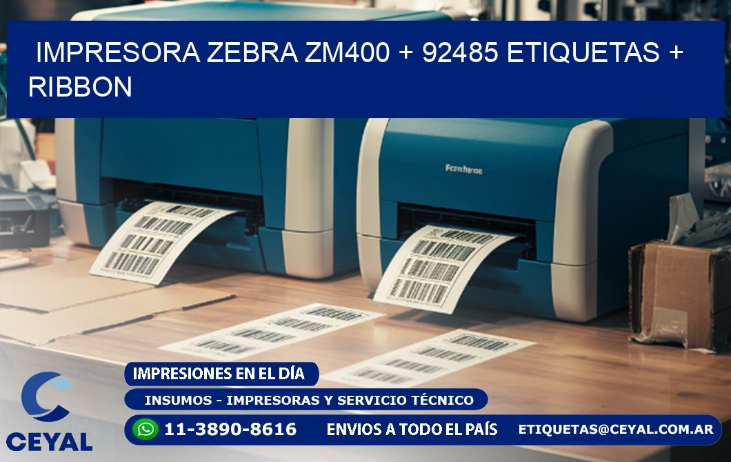 impresora zebra zm400 + 92485 etiquetas + ribbon