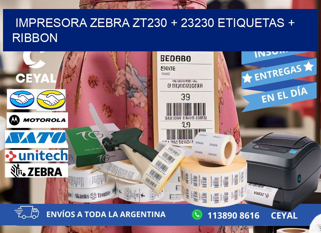 impresora zebra zt230 + 23230 etiquetas + ribbon