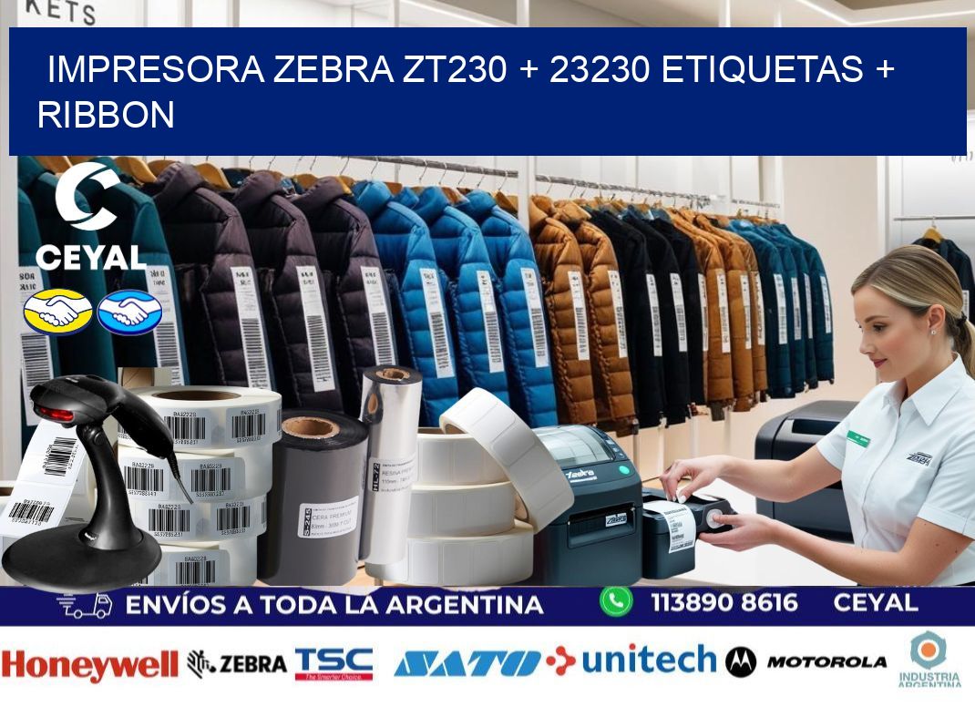 impresora zebra zt230 + 23230 etiquetas + ribbon