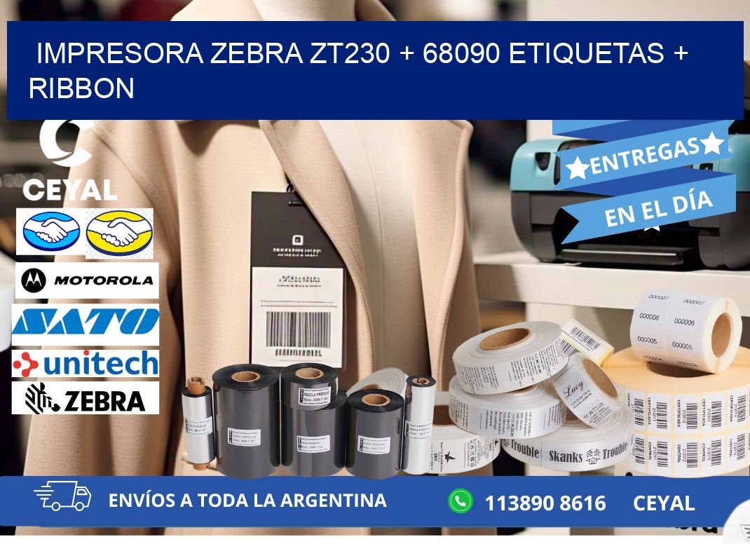 impresora zebra zt230 + 68090 etiquetas + ribbon
