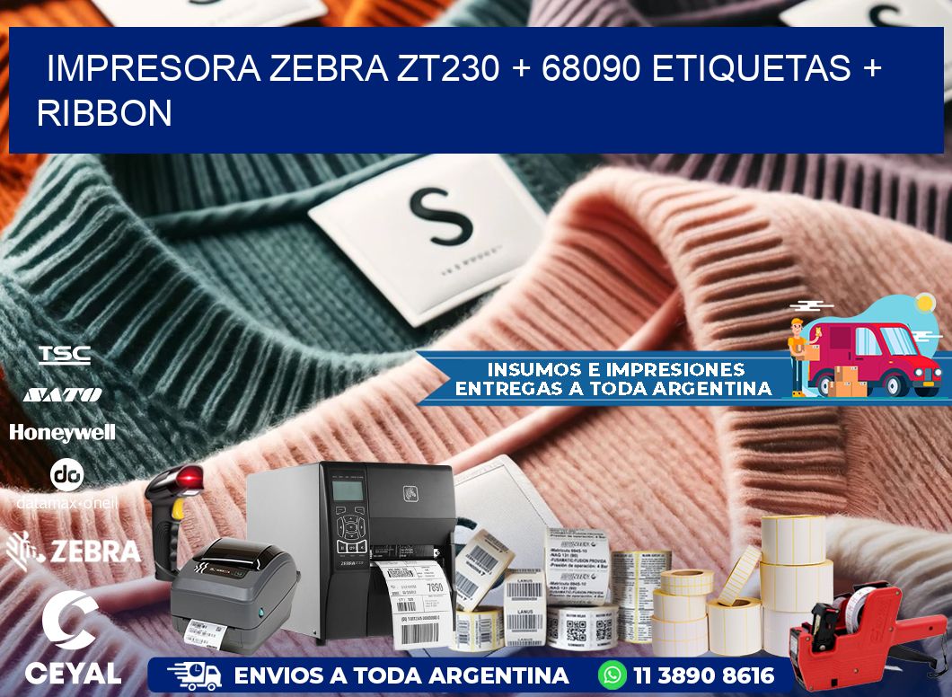 impresora zebra zt230 + 68090 etiquetas + ribbon