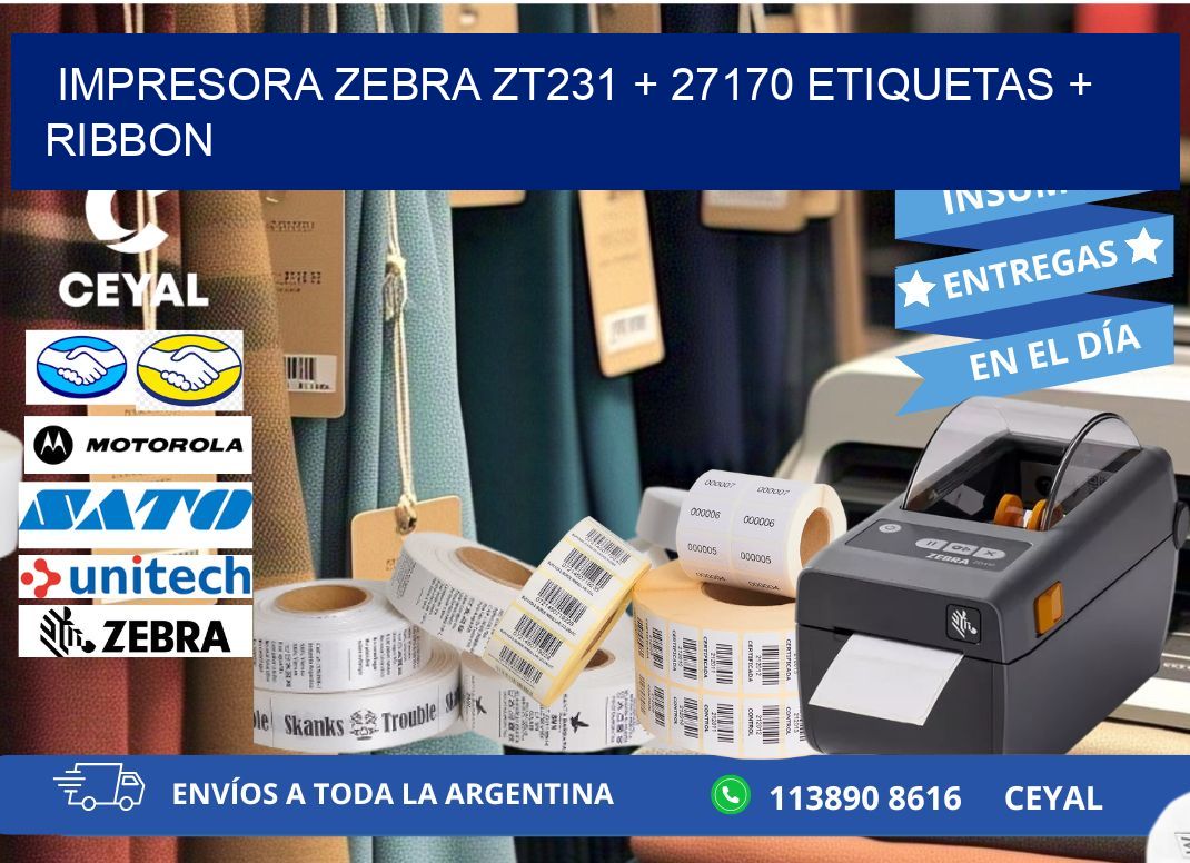 impresora zebra zt231 + 27170 etiquetas + ribbon