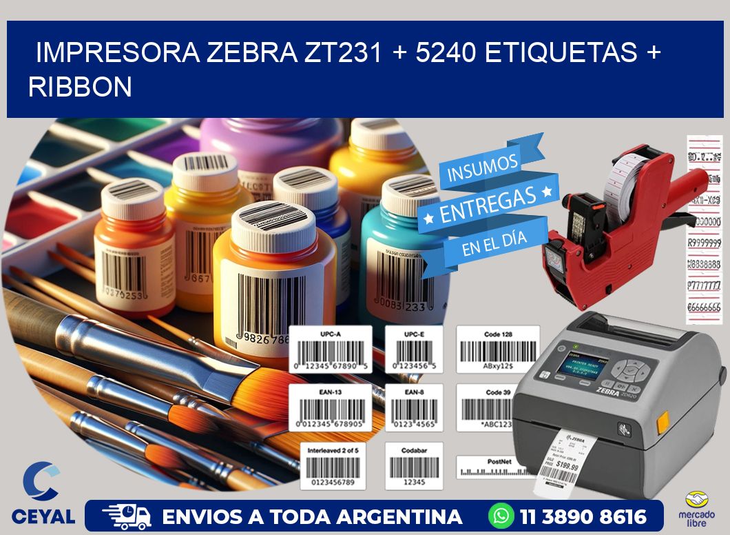 impresora zebra zt231 + 5240 etiquetas + ribbon