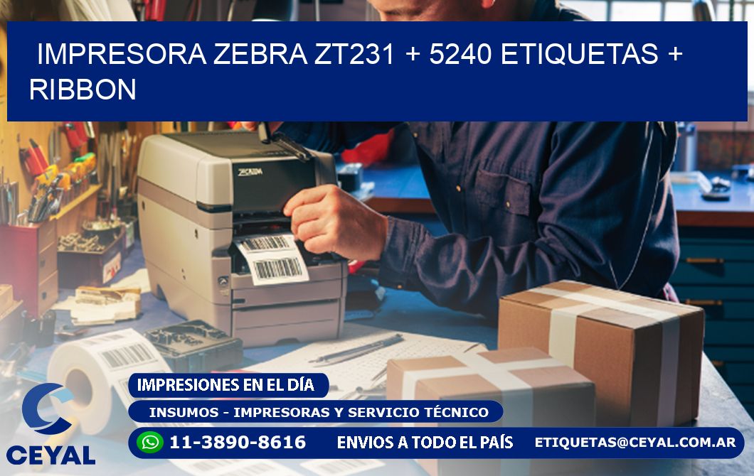 impresora zebra zt231 + 5240 etiquetas + ribbon