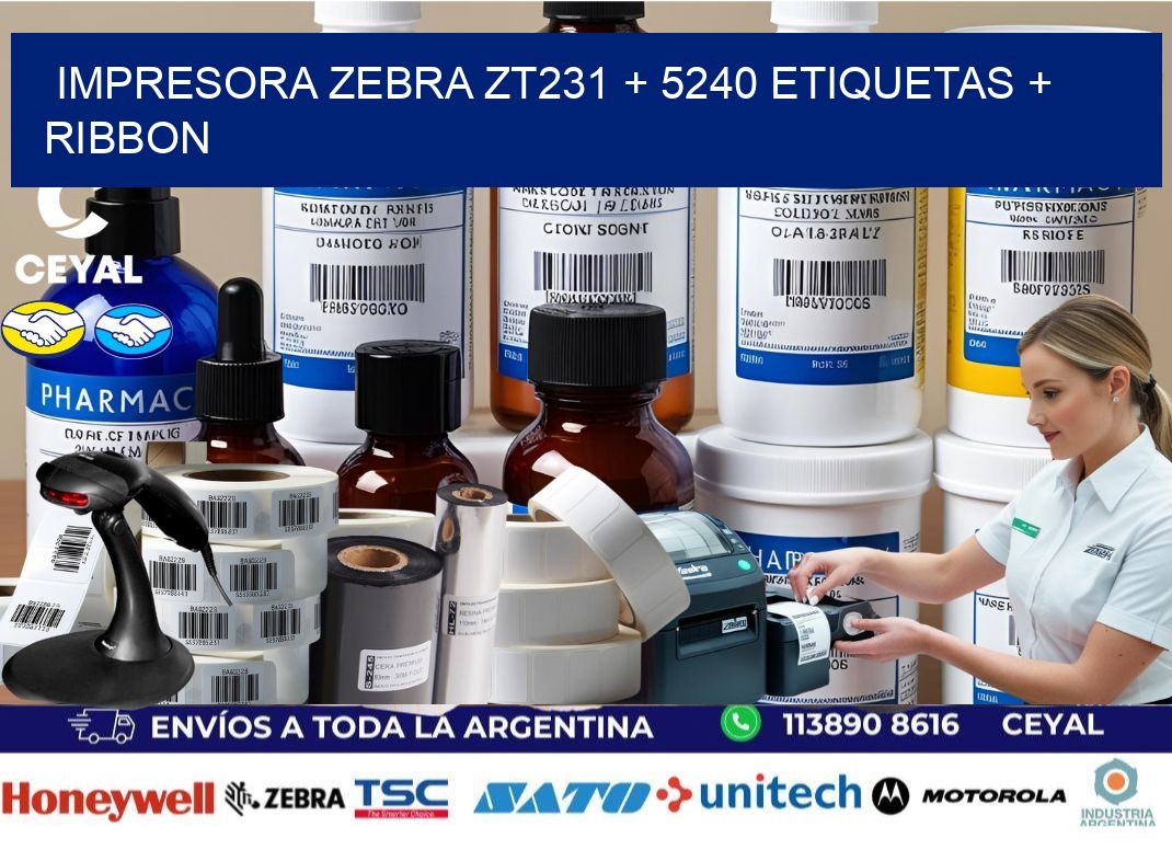 impresora zebra zt231 + 5240 etiquetas + ribbon