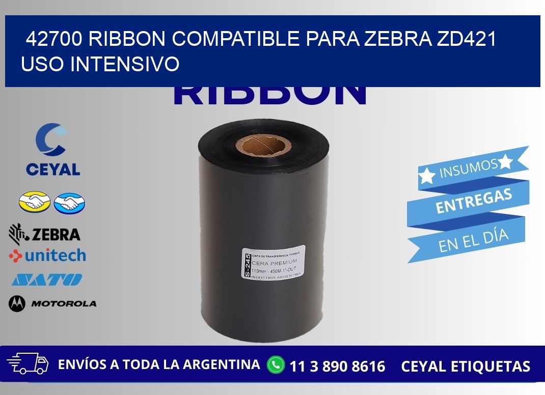 42700 ribbon compatible para zebra zd421 uso intensivo