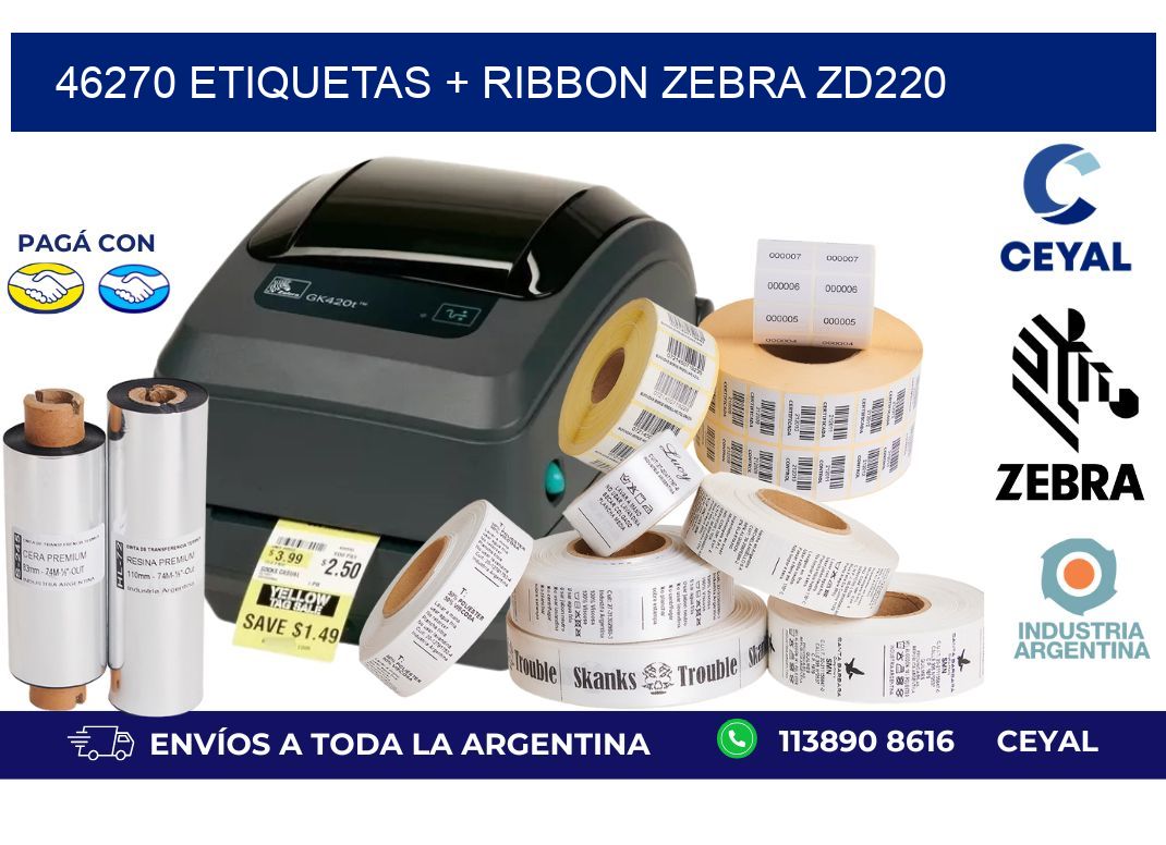 46270 etiquetas + ribbon zebra zd220