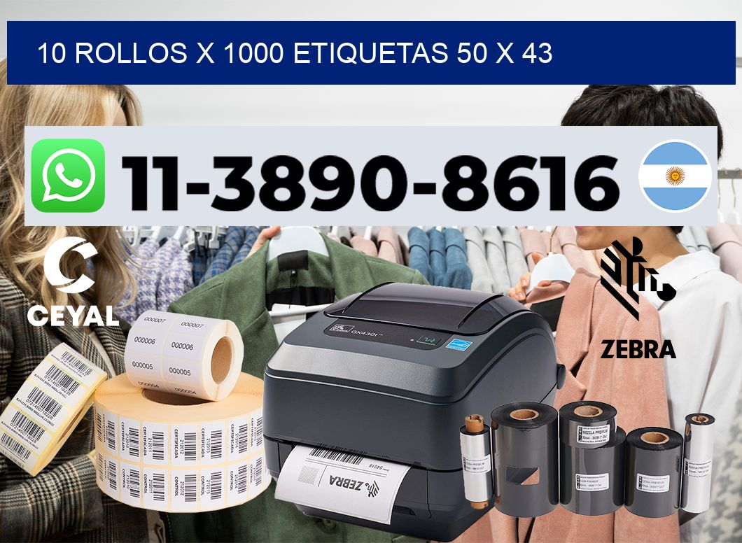 10 rollos x 1000 etiquetas 50 x 43