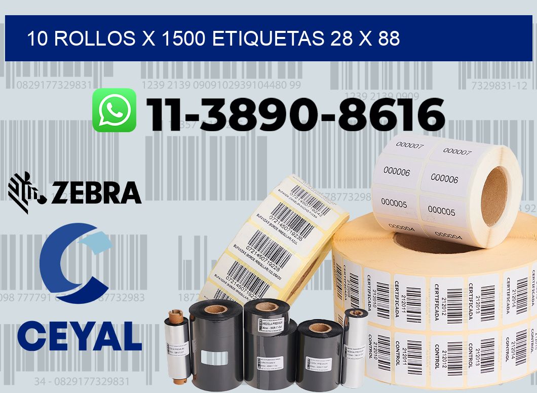 10 rollos x 1500 etiquetas 28 x 88