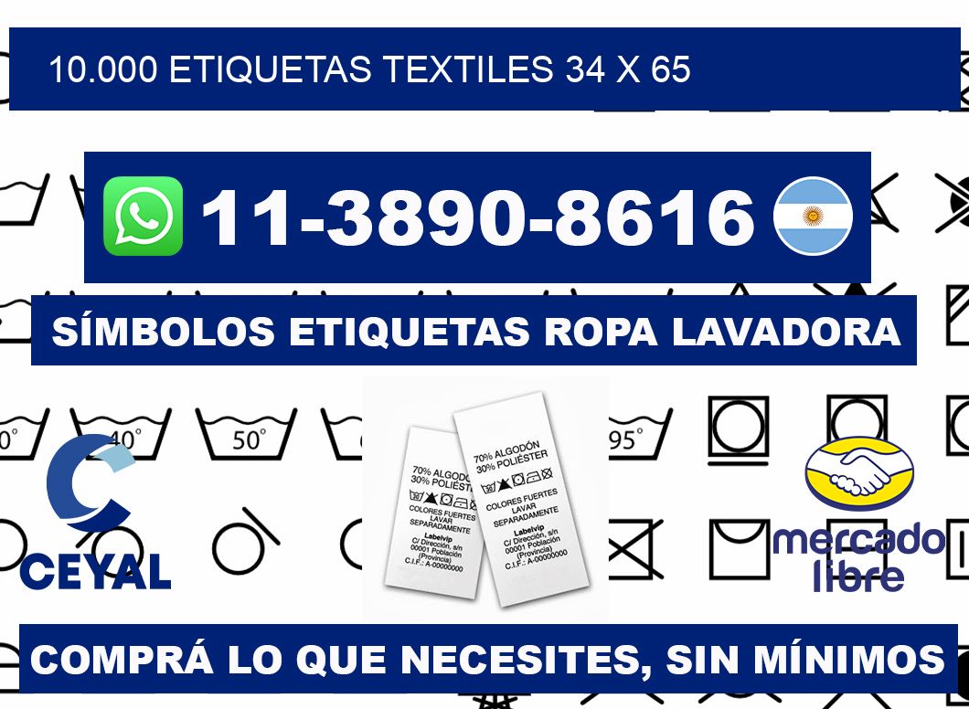10.000 ETIQUETAS TEXTILES 34 x 65