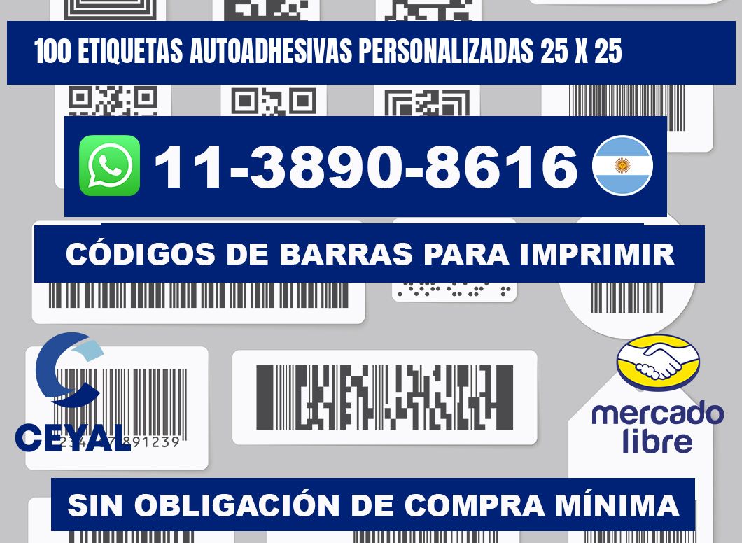 100 Etiquetas autoadhesivas personalizadas 25 x 25