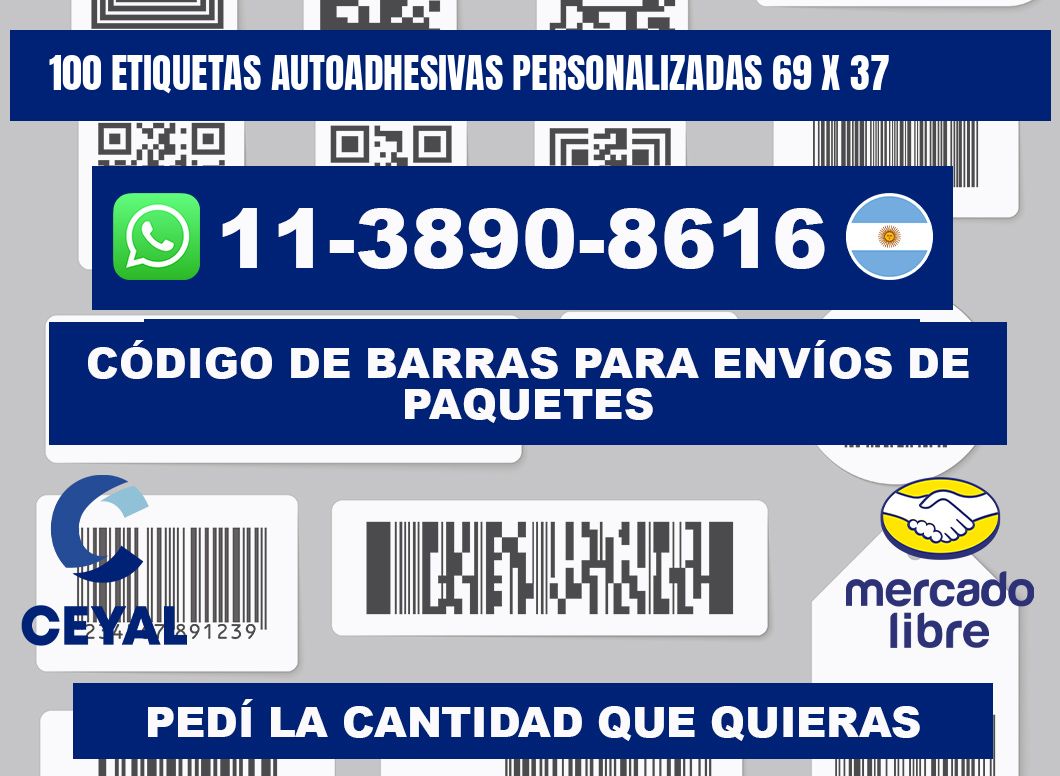 100 Etiquetas autoadhesivas personalizadas 69 x 37