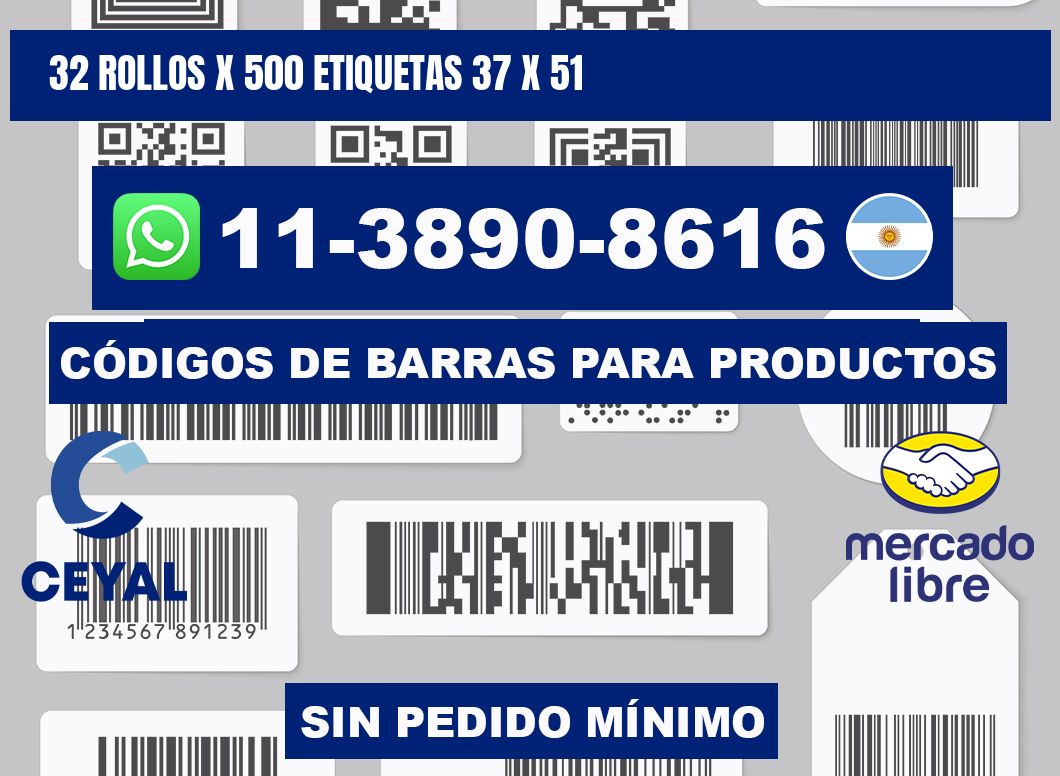 32 rollos x 500 etiquetas 37 x 51