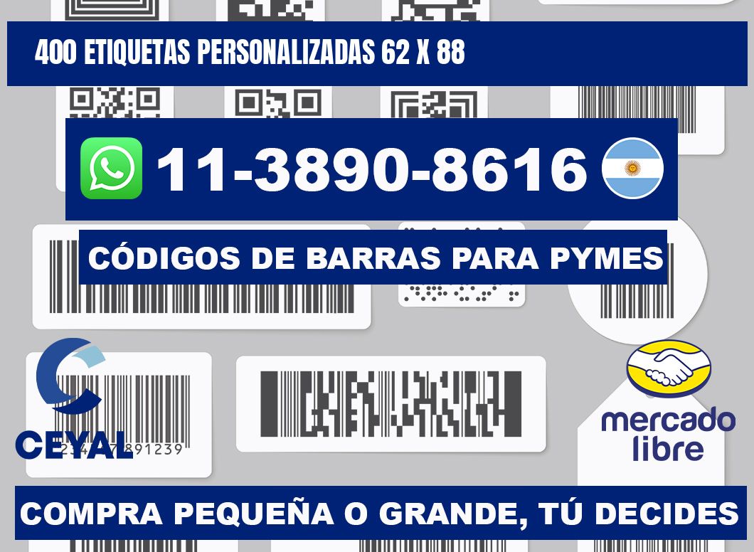 400 etiquetas personalizadas 62 x 88