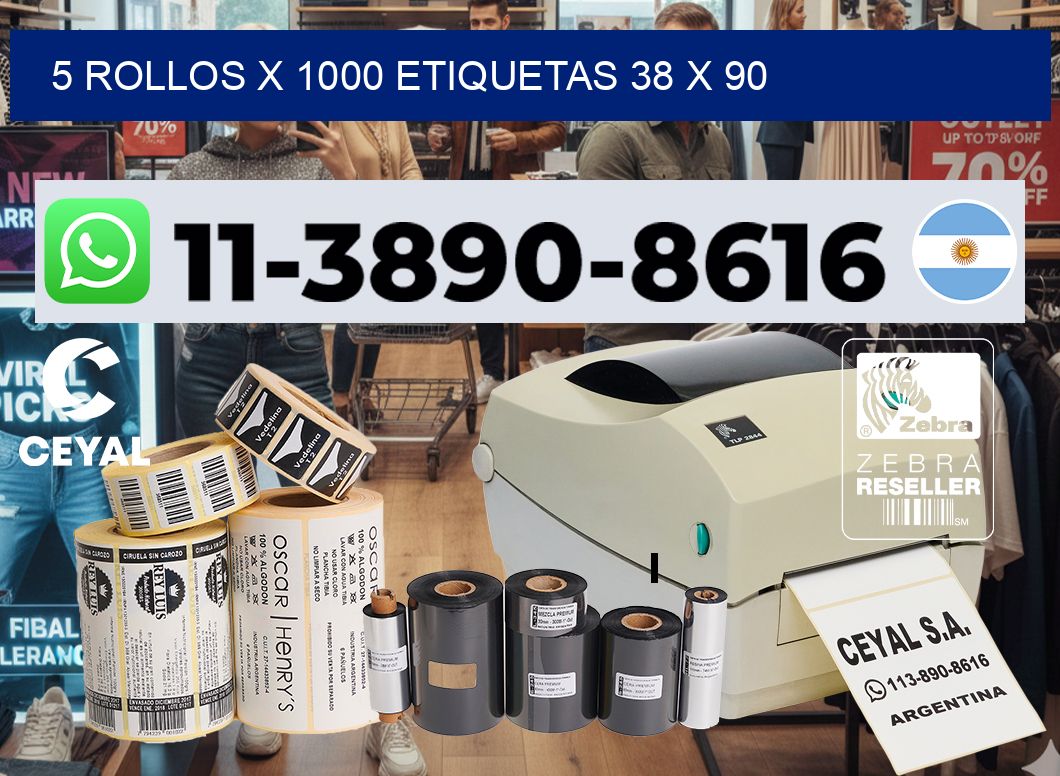 5 rollos x 1000 etiquetas 38 x 90