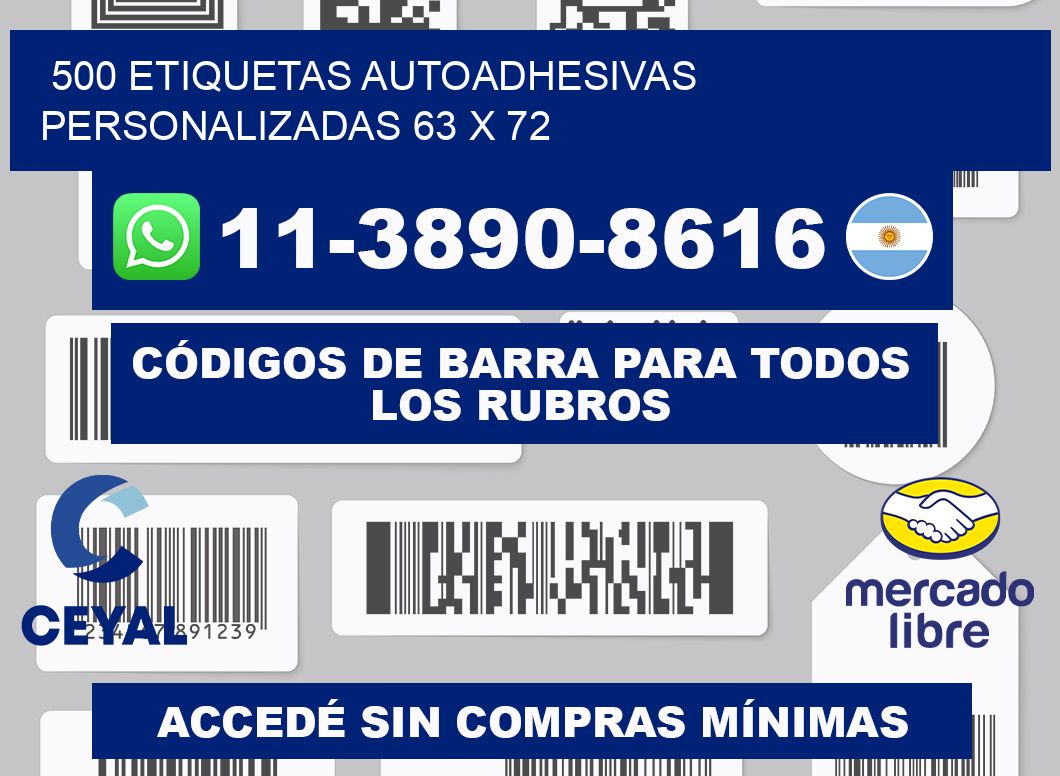 500 Etiquetas autoadhesivas personalizadas 63 x 72