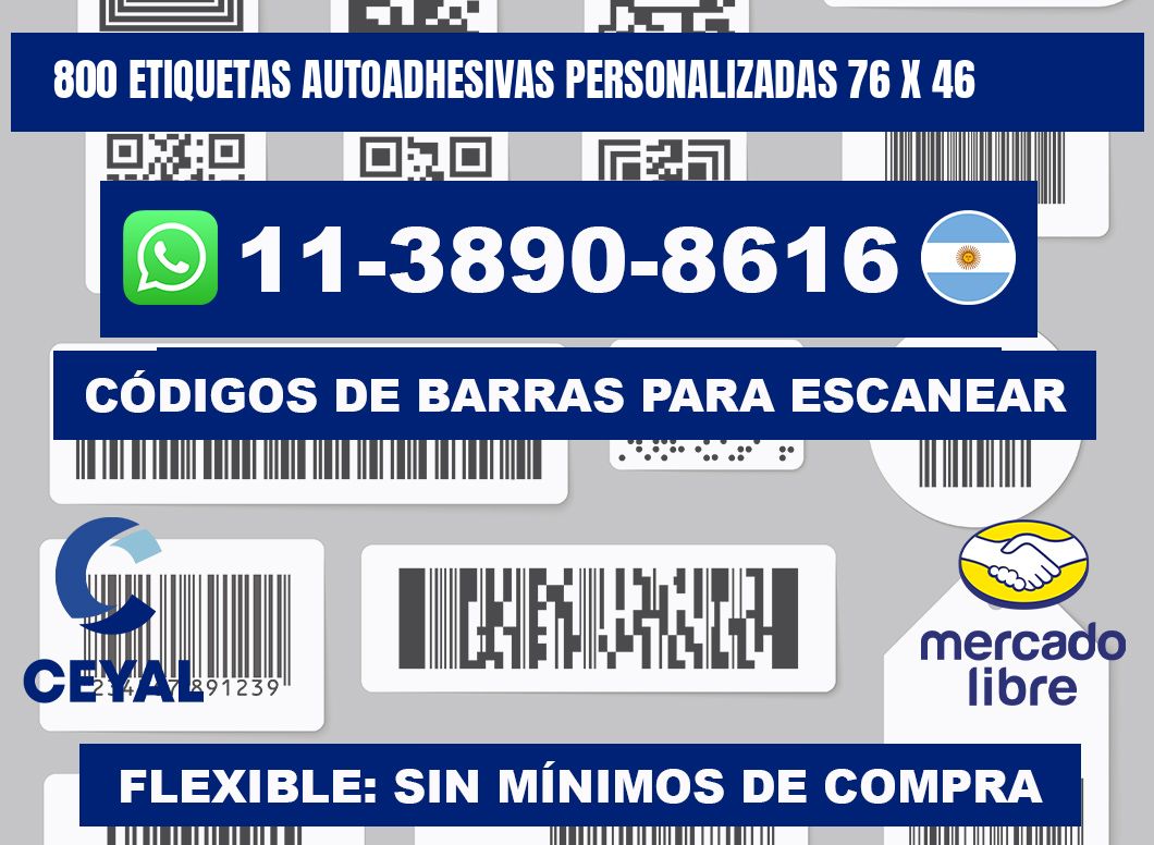 800 Etiquetas autoadhesivas personalizadas 76 x 46