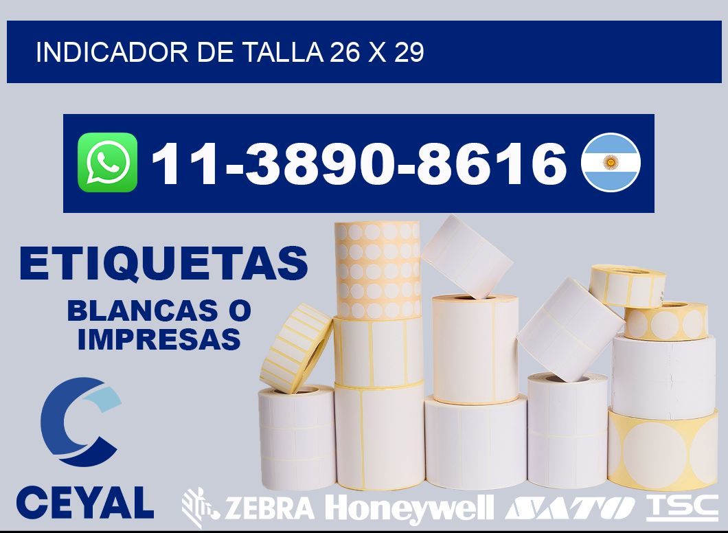 Indicador de talla 26 x 29