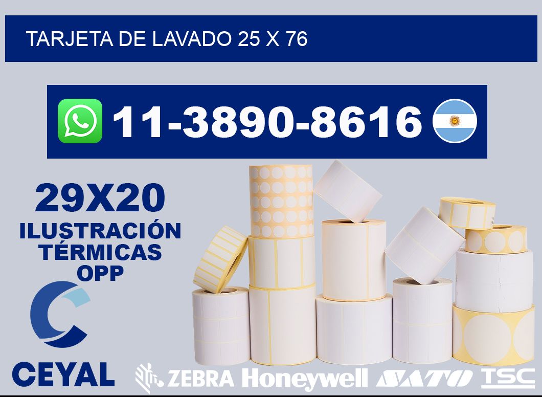Tarjeta de lavado 25 x 76
