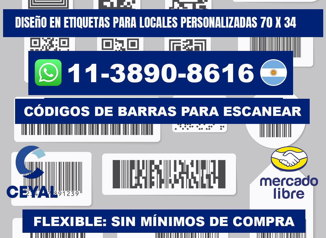 diseño en etiquetas para locales personalizadas 70 x 34