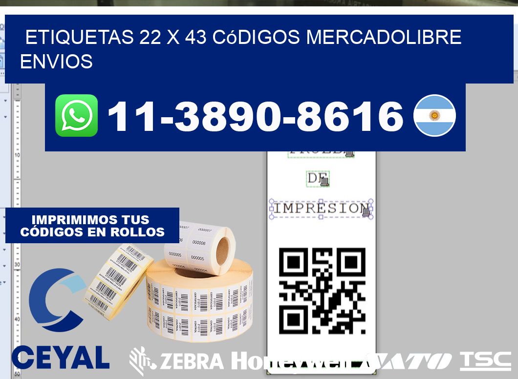 etiquetas 22 x 43 códigos mercadolibre envios