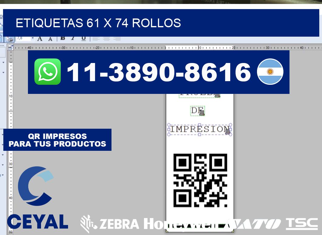 etiquetas 61 x 74 rollos