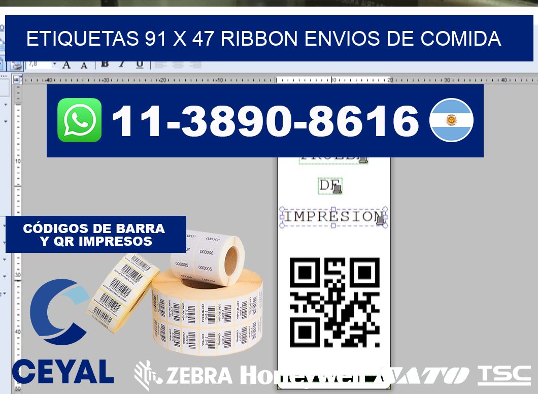 etiquetas 91 x 47 ribbon envios de comida