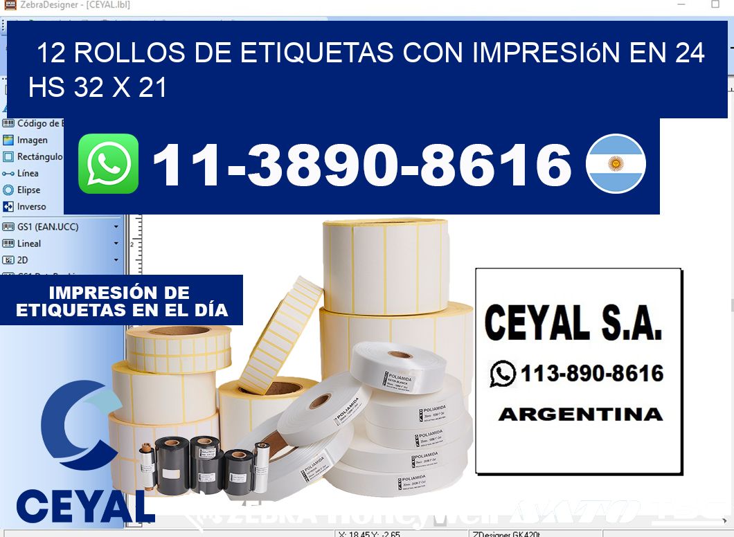12 rollos de etiquetas con impresión en 24 hs 32 x 21