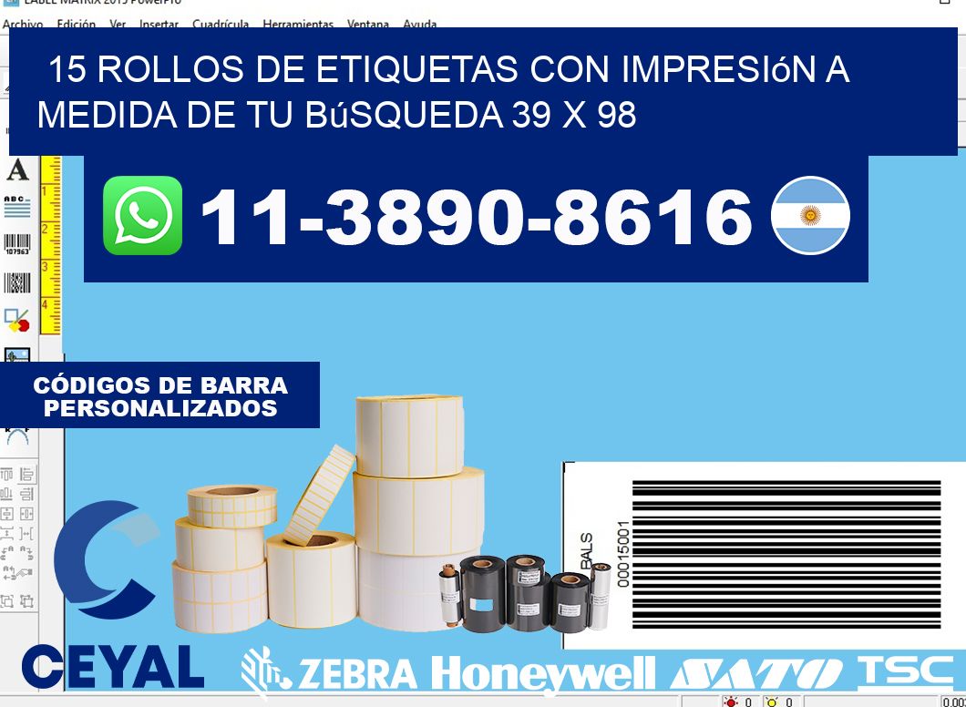 15 rollos de etiquetas con impresión a medida de tu búsqueda 39 x 98