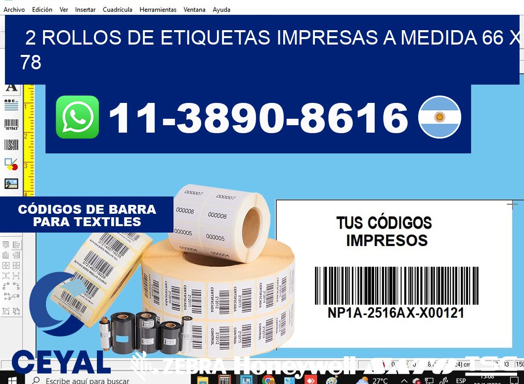 2 rollos de etiquetas impresas a medida 66 x 78