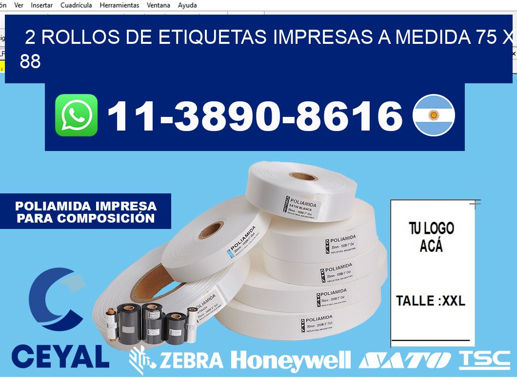 2 rollos de etiquetas impresas a medida 75 x 88