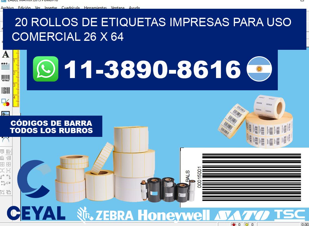 20 rollos de etiquetas impresas para uso comercial 26 x 64