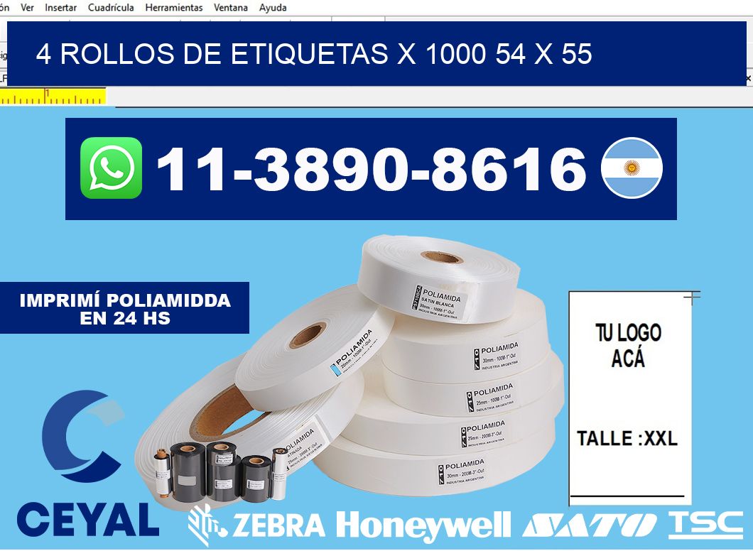 4 rollos de etiquetas x 1000 54 x 55