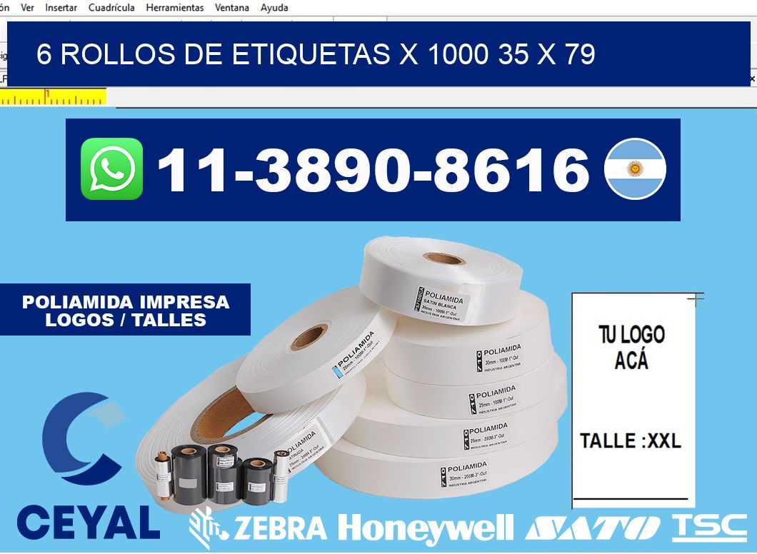 6 rollos de etiquetas x 1000 35 x 79