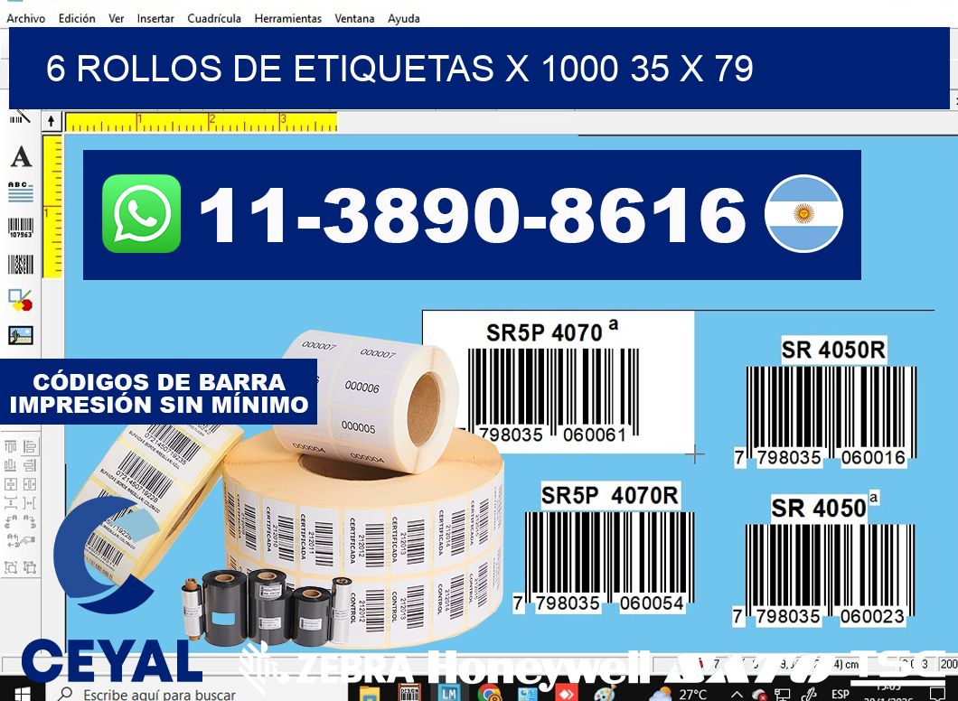 6 rollos de etiquetas x 1000 35 x 79