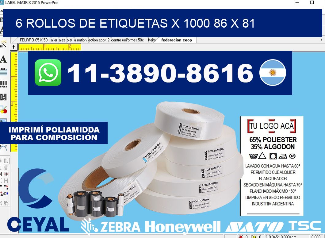 6 rollos de etiquetas x 1000 86 x 81