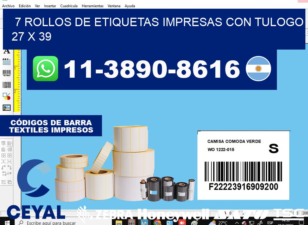 7 rollos de etiquetas impresas con tulogo 27 x 39
